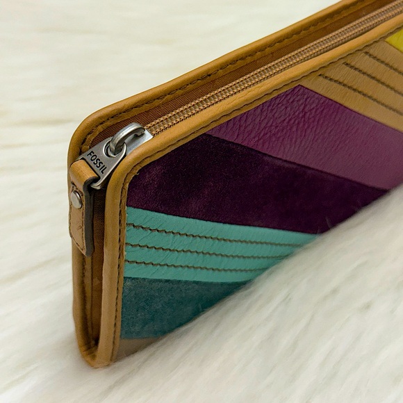 FOSSIL MULTI-COLOR SUEDE ZIPPERED LONG WALLET - Picture 9 of 16